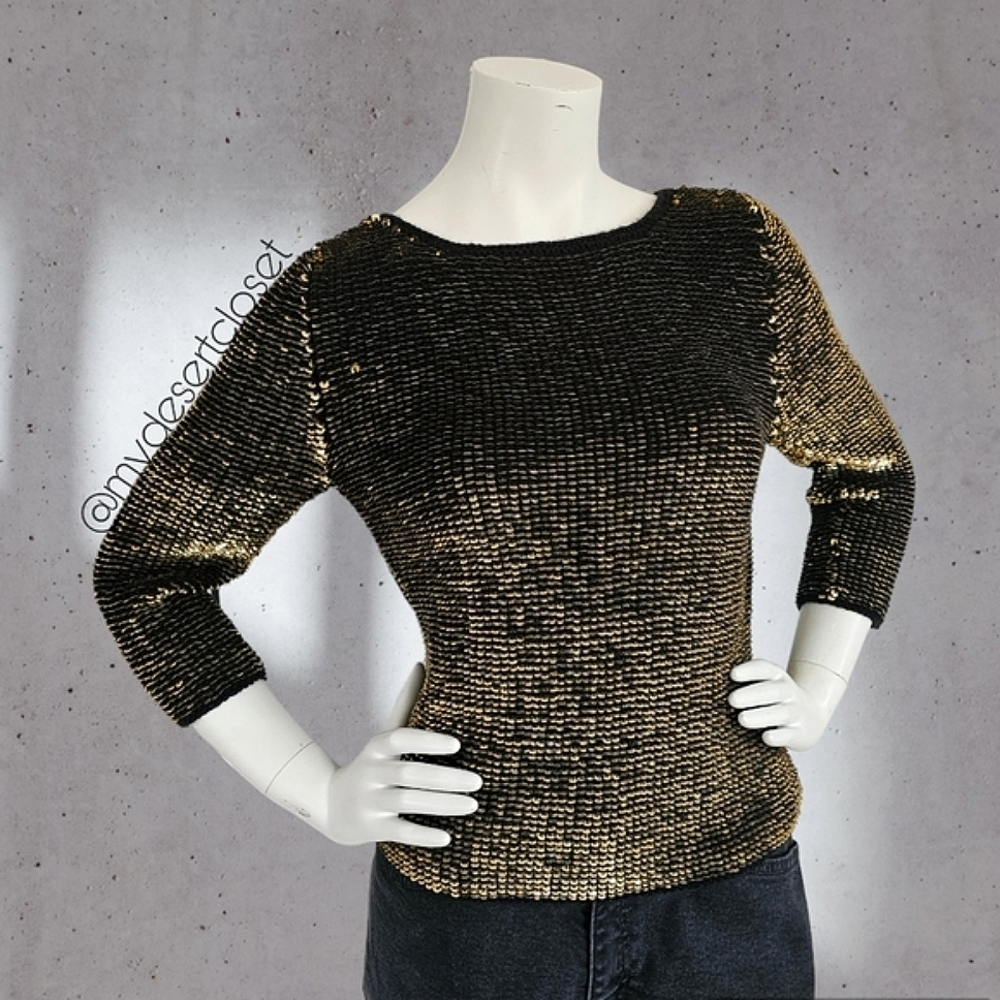 Alberto Makali Gold Sequin Black Cropped Sweater
